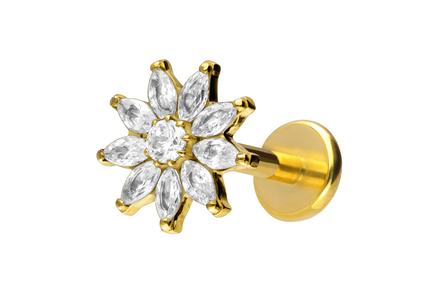 Titan Labret Piercing mit Push Fit KRISTALLBLUME